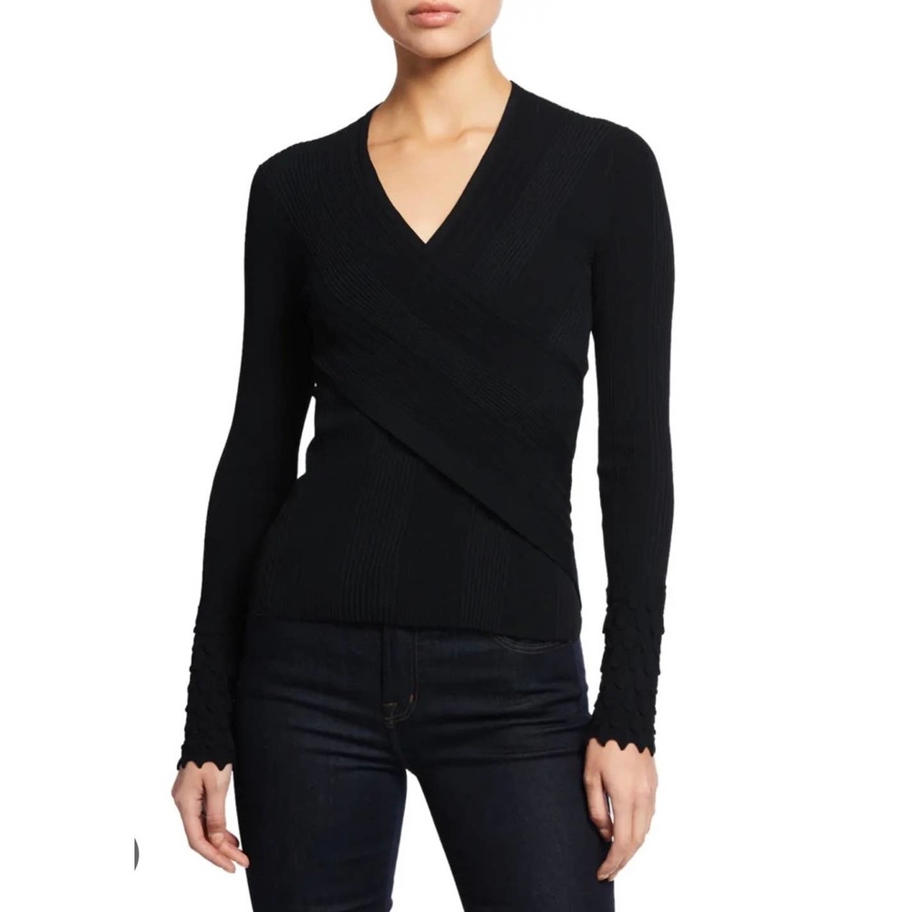 Elie Tahari Madeline V-Neck Long-Sleeve Surplice Sweater C10